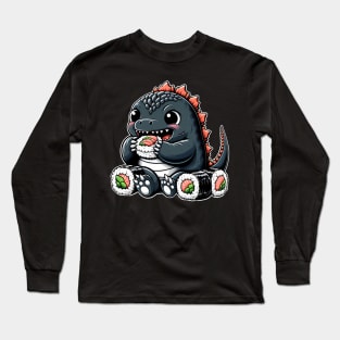 Cute Godzilla eating Sushi Long Sleeve T-Shirt